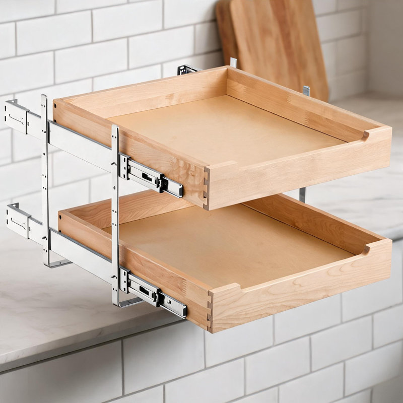 Rangement en bois massif avec rangement coulissant réglable à 2 niveaux 22,8 po x l 23,7 po x H 3,35 po