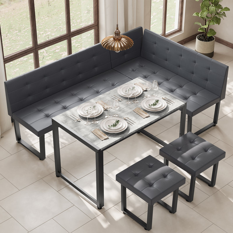 L-shaped Modern 5-person Breakfast Nook Table Set