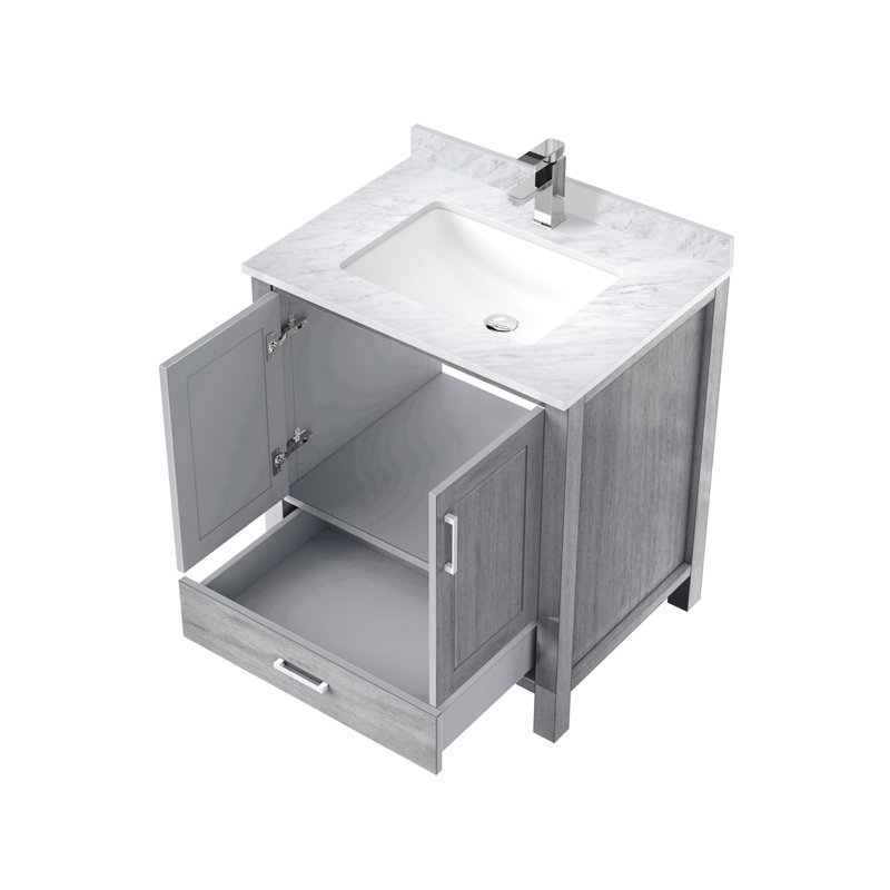 Meuble-lavabo gris patiné 30 po X P 22 po D, dessus en marbre de Carrare et ensemble de robinet