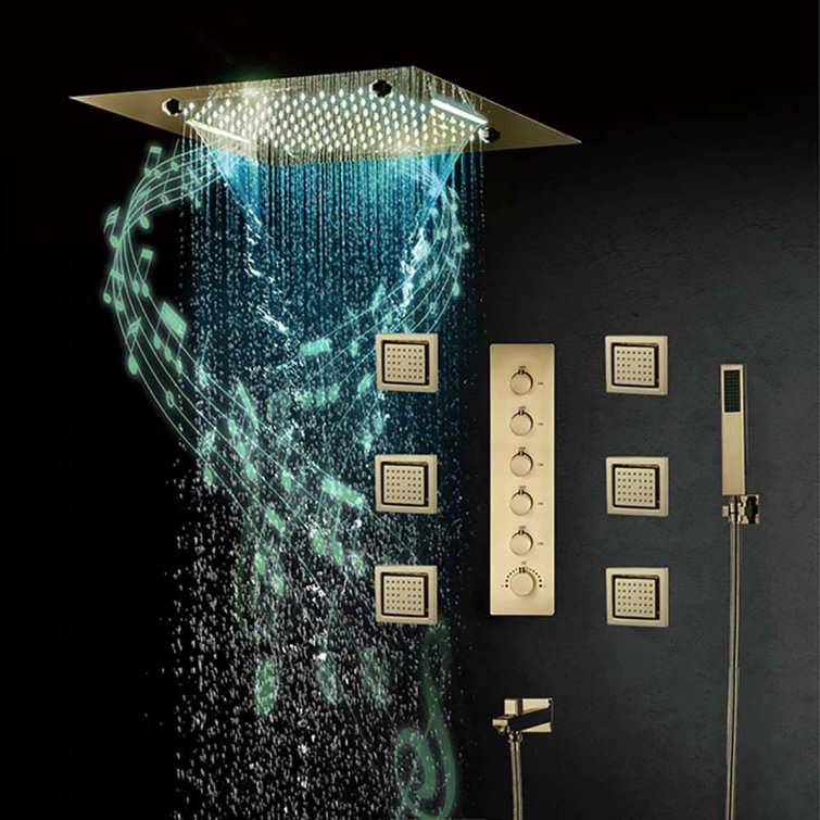 Matte Black Ceiling Mount Mist and Rainfall Thermostatic Shower System with Handheld