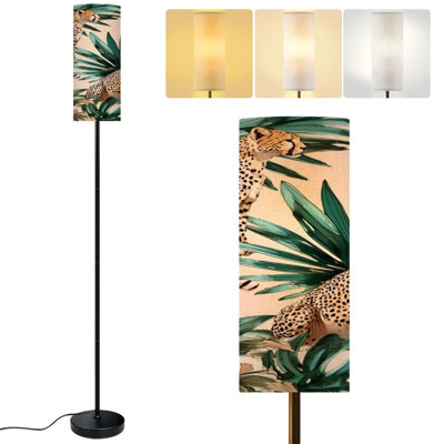  68.5" Standing Floor Lamp Beautiful seamless floral summer Dimmable Metal Pole Lamp with Linen Lampshade LED Bulb Included