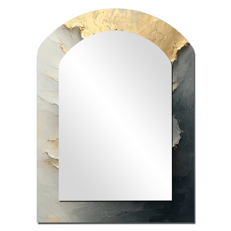 Abstract Marble In Grey And Gold Tones III - Marble Asymmetrical Unique Wall Mirror, Modern Arch Mirror, Printed Metal Art