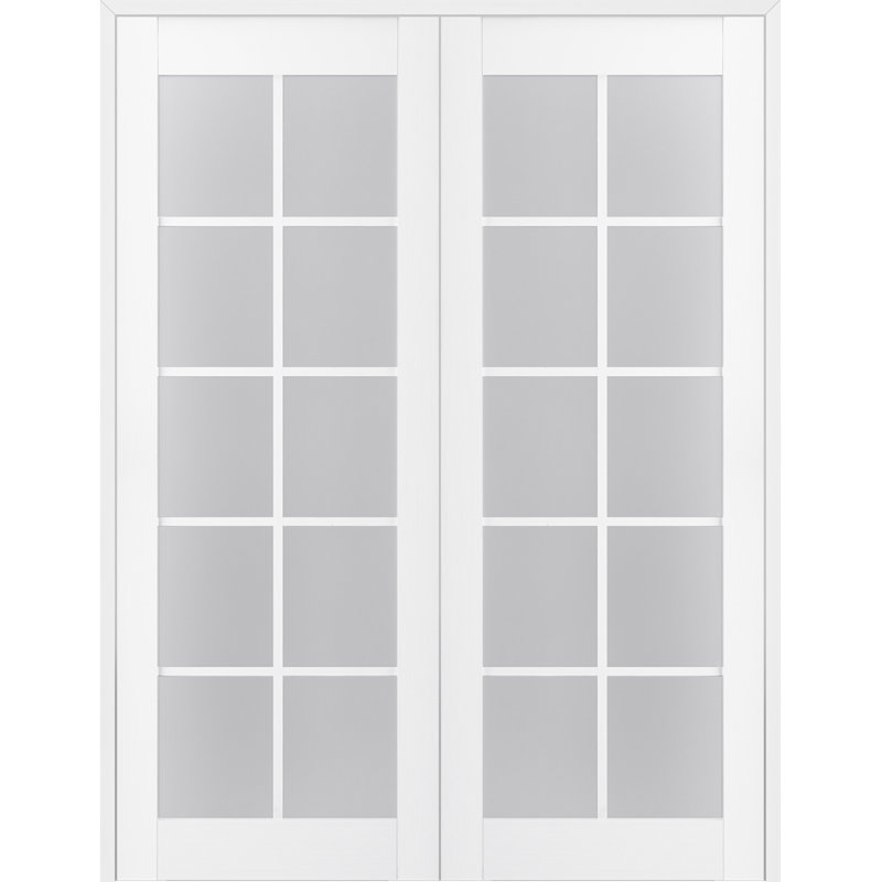 Porte française double pré-montée en verre givré Palladio Active 10-Lite, Blanc, Réversible, 48 po x 84 po