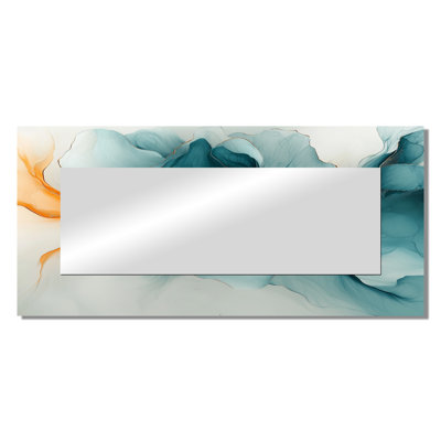 Abstract Ranunculus Golden And Aqua Glow II - Floral Mirror Wall Decor - Printed On Metal