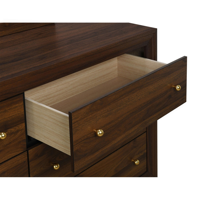 Commode 6 tiroirs en noyer avec miroir