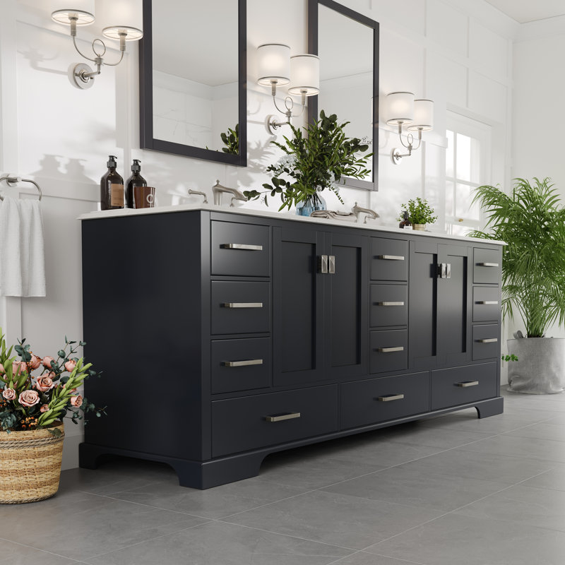 Euen 84"W X 22"D Double Sink Bathroom Vanity With Countertop, Gray