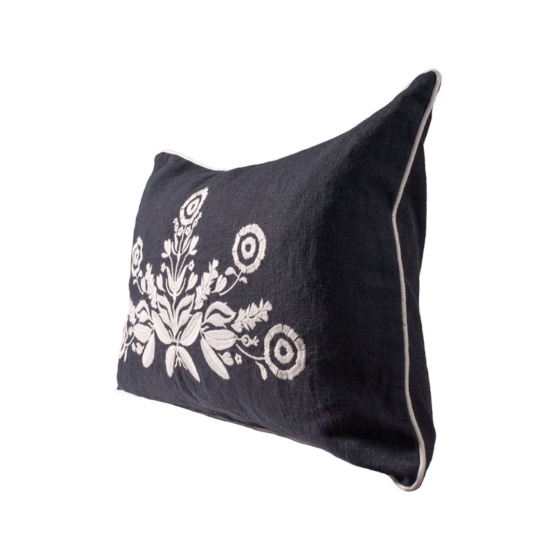 Floral Linen Throw Pillow, 16"H x 24"W, Rectangular