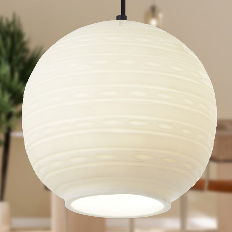 9.5"W Tara Modern Blue Blown Glass Globe Shade Pendant - Ebern Designs, White