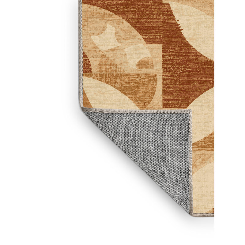 Machine Washable Easton Arepas Global Inspired Block Print Rug in Brown – Beige Binding, 2x3