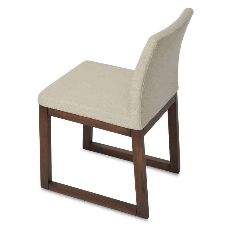 Aria Sled Wood Dining Chair, Off White Boucle