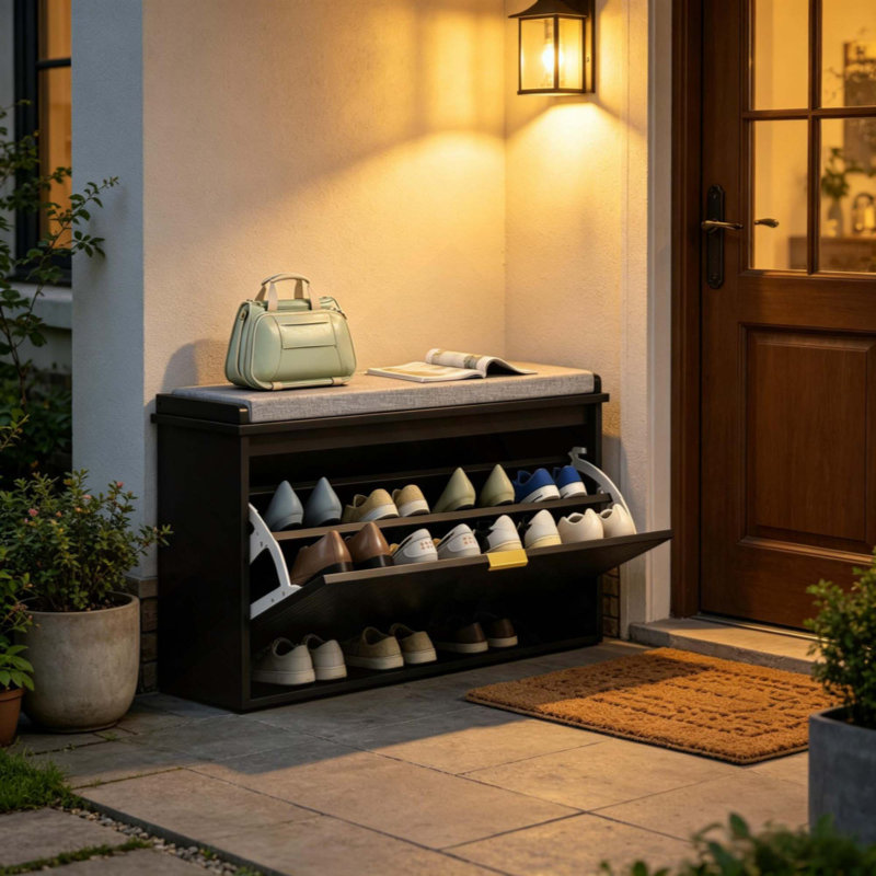 Armoire à chaussures élégante, banc de rangement, banc à chaussures