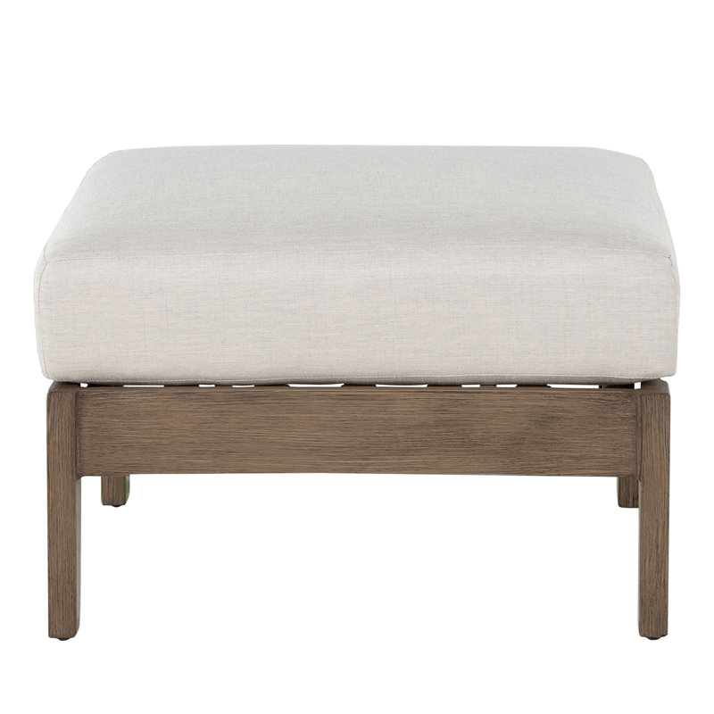 Kennebunkport Outdoor Ottoman with Cushion, No Welt, Rollo Cream InsideOut® Linen, Oak