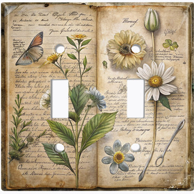 Couvercle de plaque d'interrupteur en métal; Bascule à bascule de taille standard US 2 - fleurs Scrapbook rétro