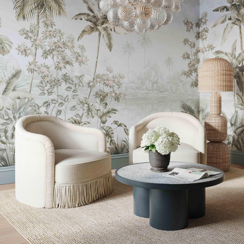 Upholstered Barrel Chair, Cream Boucle