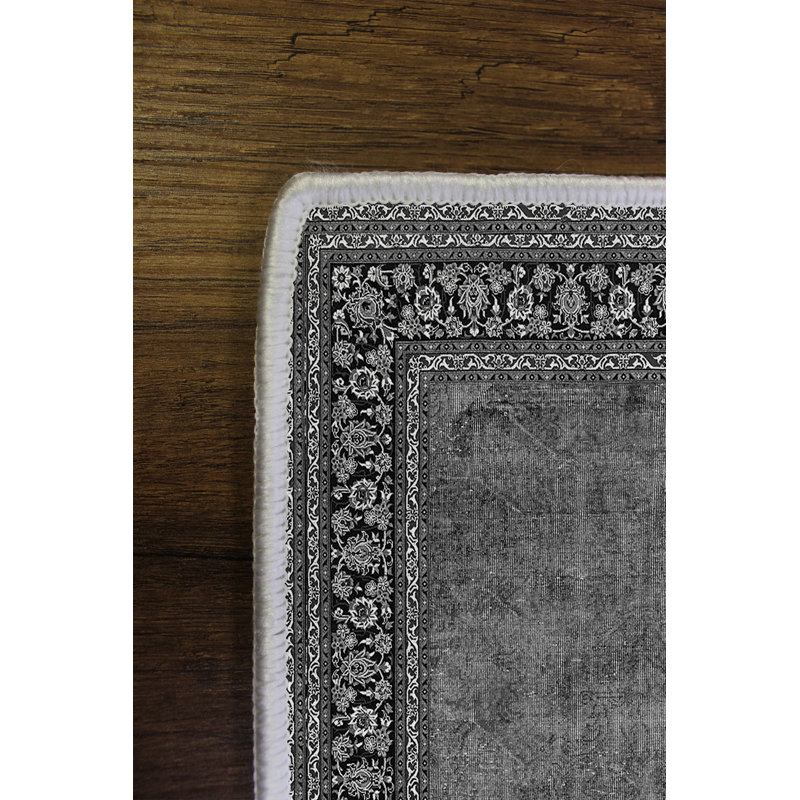 Eco-Friendly Anthracite Carpet, 4.6 x 7.2 Feet | 100% Polyester, 650 g/m², 0.2 in Pile Height | Antibacterial, Non-Slip PVC Dot Underside | Machine Washable, Perfect for Living Room & Bedroom Décor