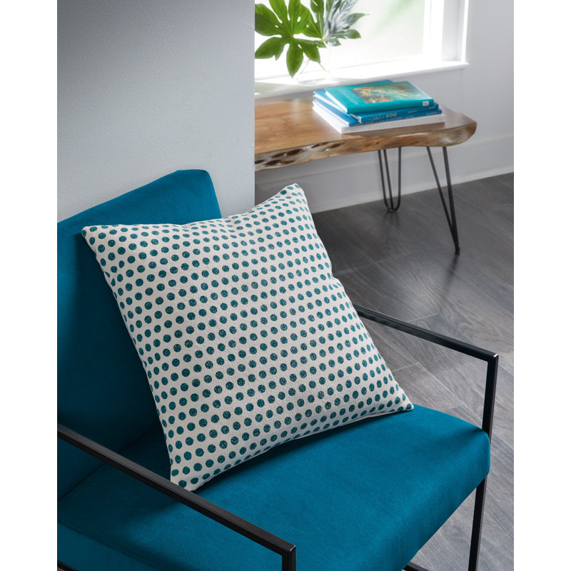 Teal Dotted White Cotton Square Pillow