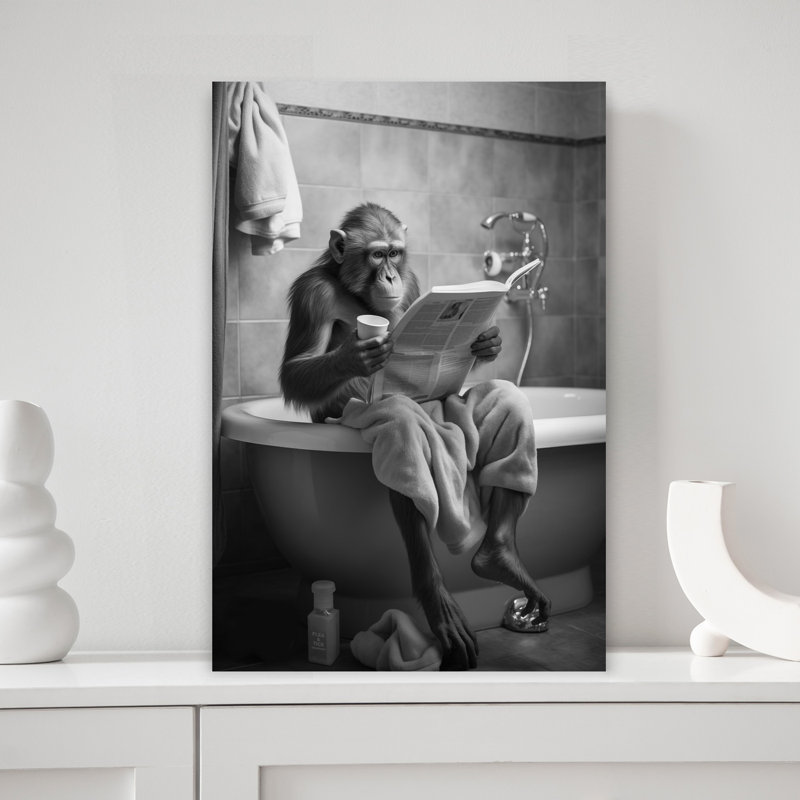 Chimpanzé lit un singe contemporain, art mural, H 18 po x l 12 po