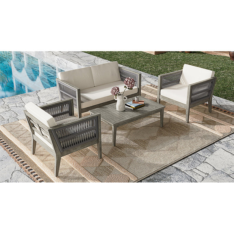 Ensemble de meubles de patio 4 pièces en bois d'acacia