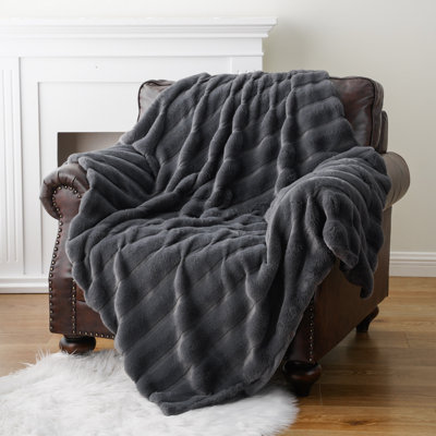 Faux Fur Throw Blanket, Rabbit Fur Blanket For Bed, Couch, Super Soft Cozy Fuzzy Mink Blanket