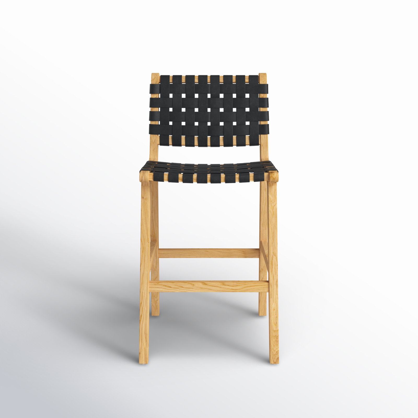 Alston Leather Stool, Counter Stool (27.16" Seat Height), Black Leather/Natural Frame