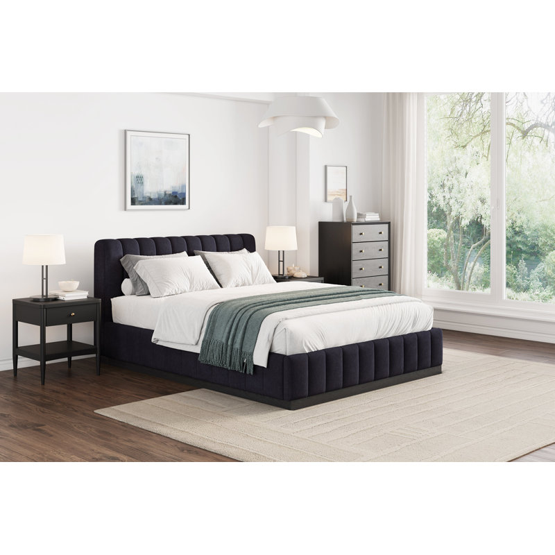 Grand lit en velours Dendy, bleu marine
