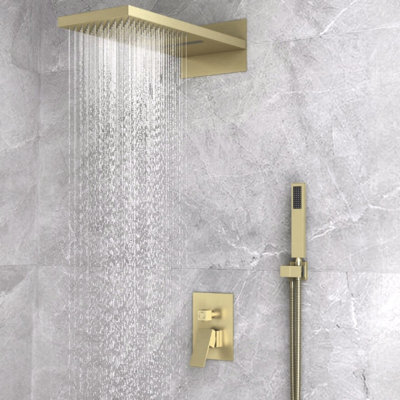 Ensemble de robinet de douche 3 fonctions haut de gamme de luxe moderne, système de douche complet avec pomme de douche cascade et pluie 22 "x 9", douche à main et valve à pression équilibrée