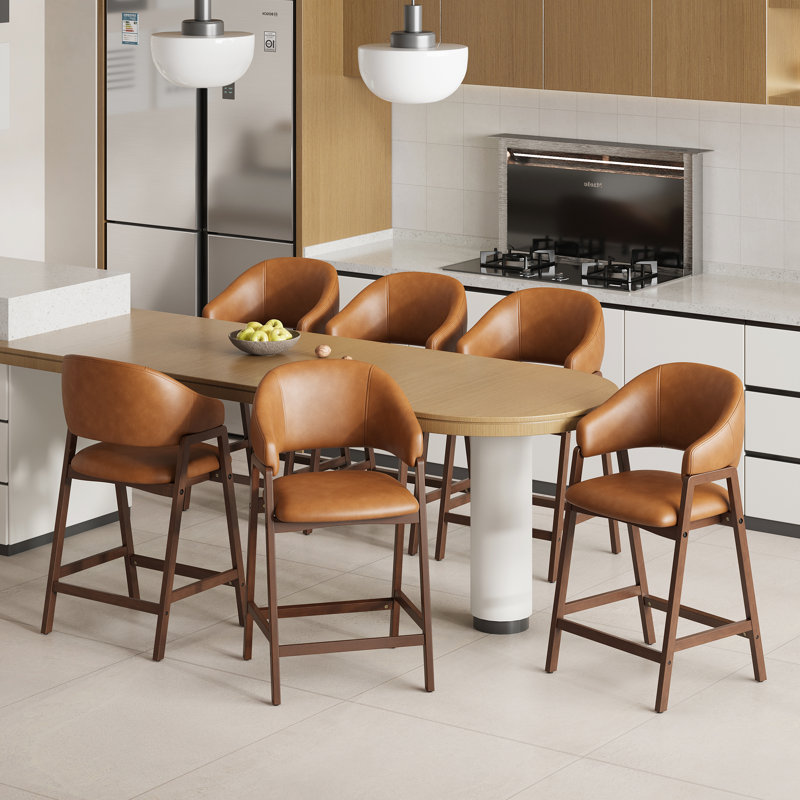 Upholstered Solid Wood Bar Stool Counter Stool, 6, Brown