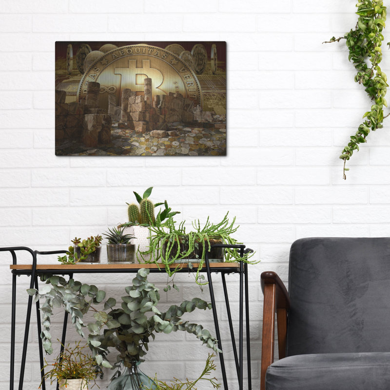 Luxe métal Art «Bitcoin New Age Seven» par Steve Hu «Bitcoin New Age Seven» par Steve Hunziker OOB, H 12 po x l 16 po