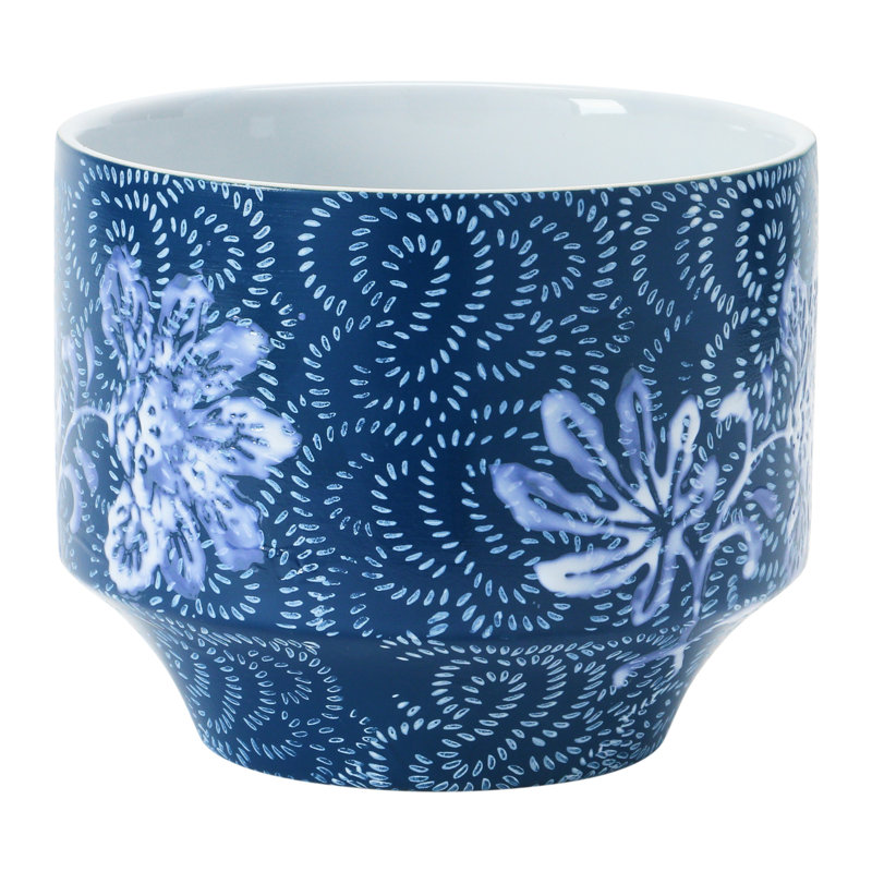 Pot de fleurs en grès à motif floral