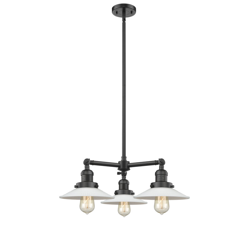Mald 3 - Light Kitchen Island Pendant, Matte White Halophane, Antique Copper