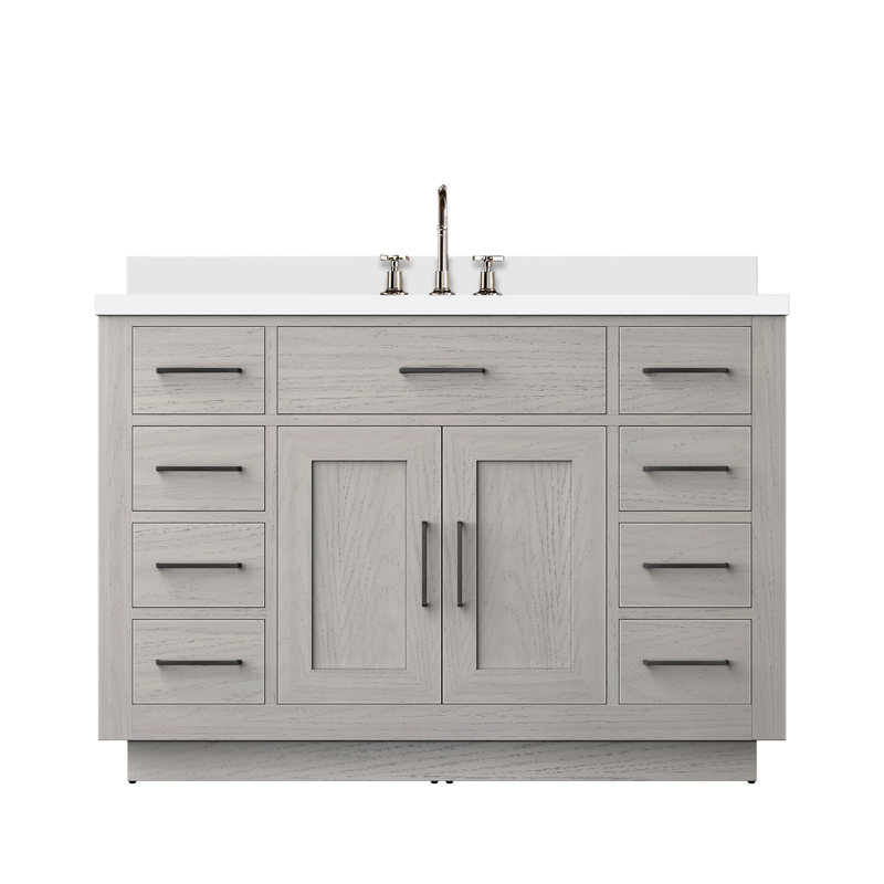 Abbey 48 in W x 22 in D Oak Single Bath Vanity, Chrome Faucet Set, White Oak, White Cultured Marble