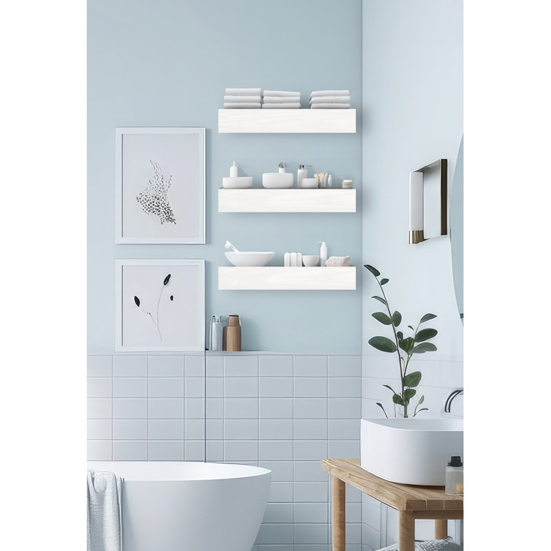 Emerald Lee 3 Piece Oak Floating Shelf, White, 4" H x 12" W x 7" D