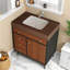 Meuble-lavabo moderne avec lavabo, bois massif, plateau en faux marbre, finition brune