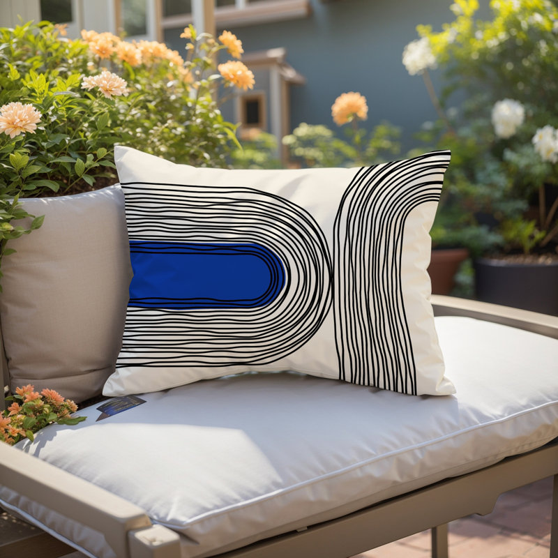 Cassie Abstract Outdoor Reversible Throw Pillow, Navy Blue, 18"H x 25"W