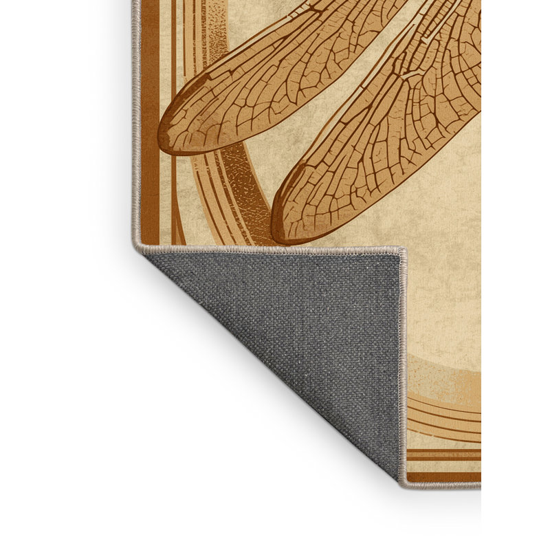 Tapis moelleux moelleux en forme de libellule arc-en-ciel art déco beige Dustin, 5 x 8