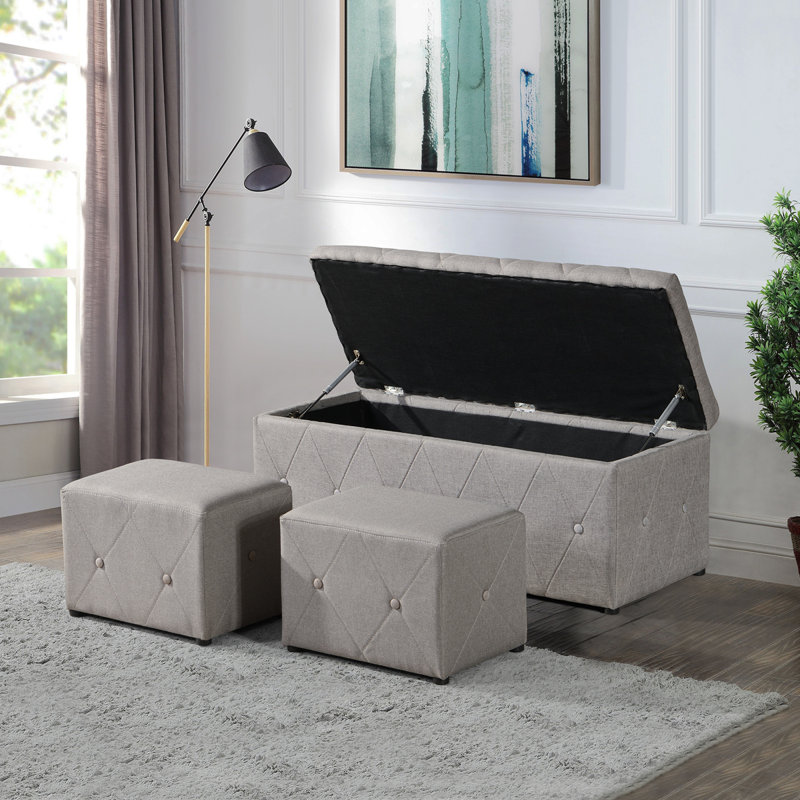 Ensemble de 1 repose-pieds rectangulaire en tissu avec rangement et 2 repose-pieds (beige)