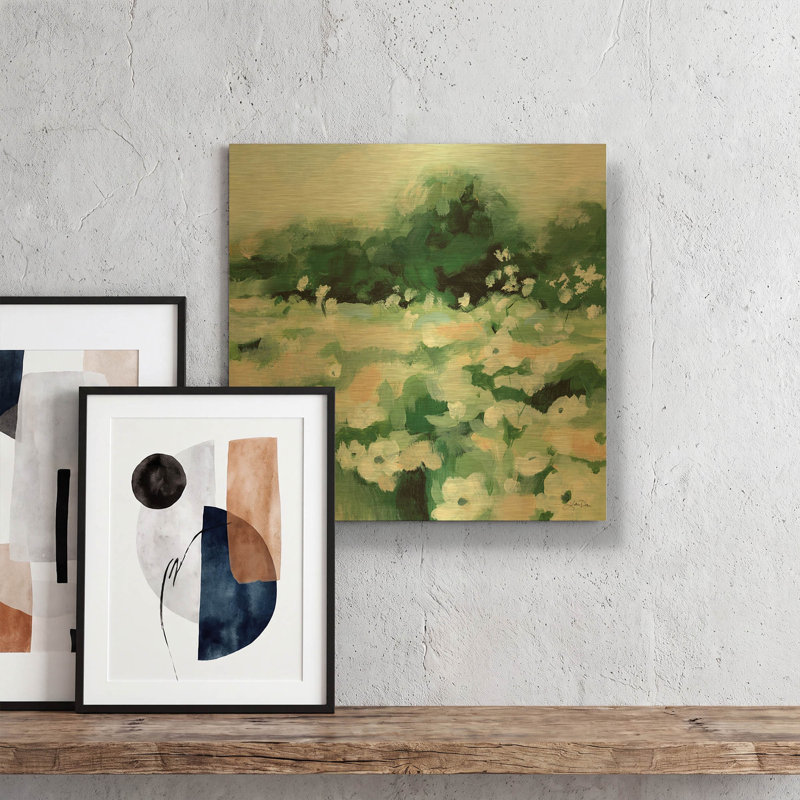 «Summer Field» par Katrina Pete, art mural en métal doré, 12 po x 12 po, 12 po x 12 po