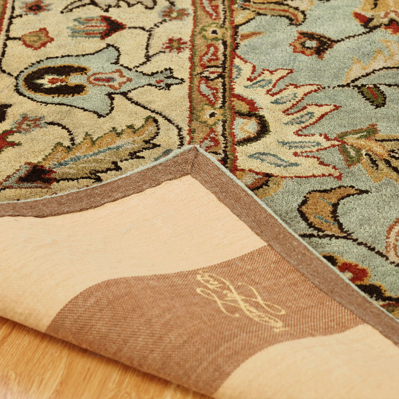 Wool Oriental Area Rug in Light Blue/Gold, Rectangle 8' x 10'