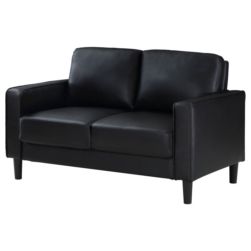 Causeuse Rumi, similicuir, accoudoirs modernes, coussins en mousse, 54 po, Similicuir noir Rumi