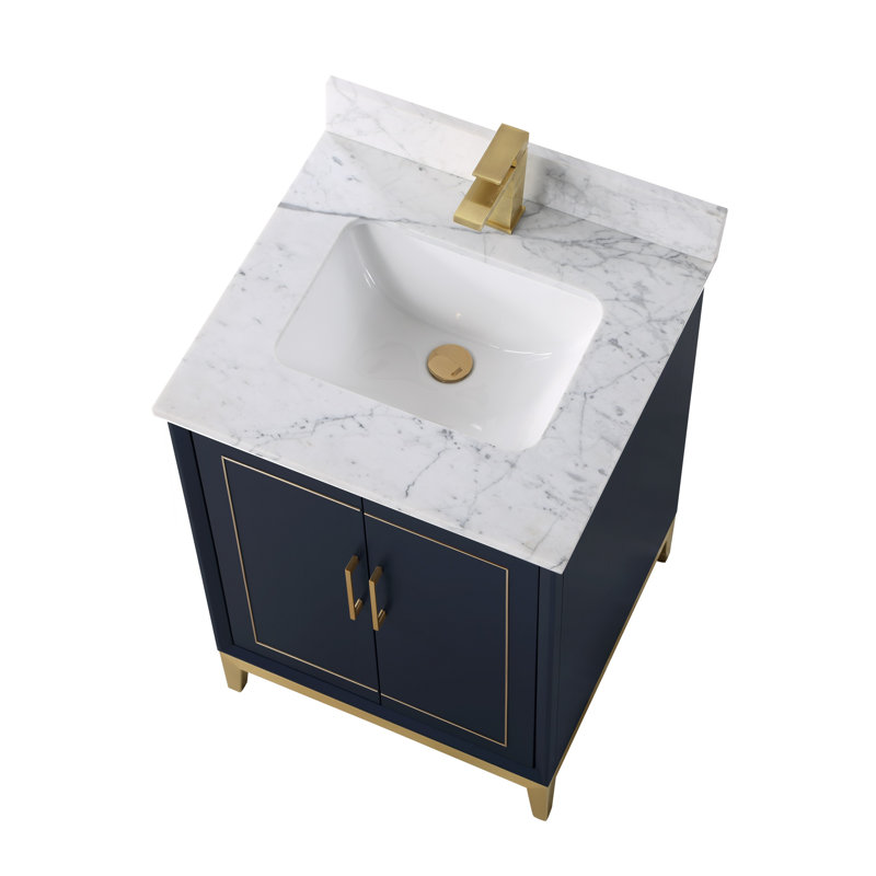 Gracie 24'' W Single Vanity, Carrara Marble/Single Faucet Mount, Pacific Blue