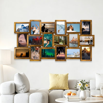 18 Slot Plain Integrated Collage Frame, Rustic Brown PVC Frame Fits 4x6 Photos