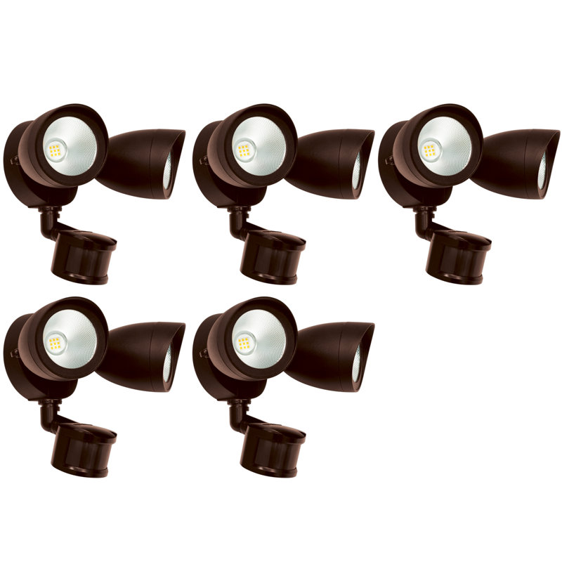 5 PK 2 - Head LED Hardwired Dusk to Dawn Outdoor Security Spotlight with Motion Sensor and Timer, Bronze