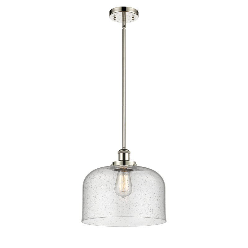 Mini luminaire suspendu avec tige 12 po Ballston Urban Bell, Grainé, Nickel poli, Ampoule non incluse