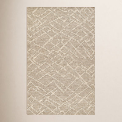 Beige Hand-Tufted Abstract Wool Rug