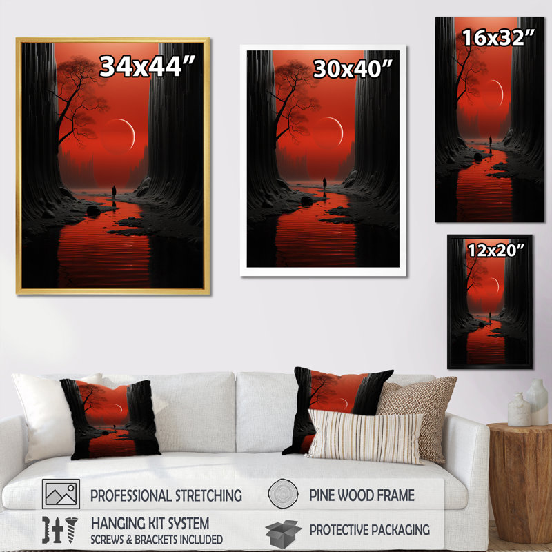 Solitude Walking Alone By Red Sky The River - Storms Canvas Print, H 32 po x l 24 po x P 1 po, Toile tendue