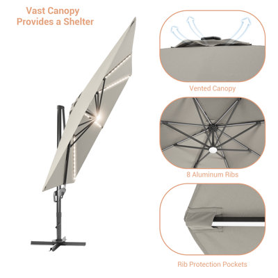 Serine 121.7'' Square Lighted Cantilever Umbrella