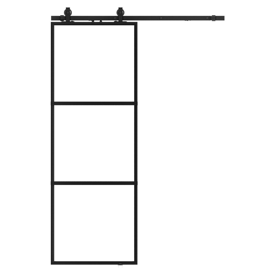 Metal and Glass Sliding Barn Door with Installation Hardware Kit ( Soft-close Included) LDB_BUILDING 