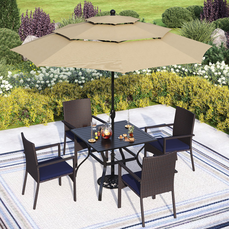 Ensemble de salle à manger pour 4 personnes 37 "avec coussins et parasol Leonard Square