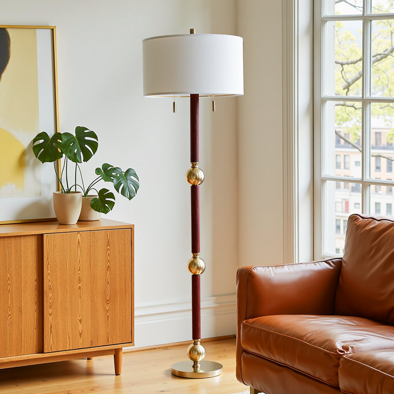 63.5'' 2-Light Wood Traditional Floor Lamp