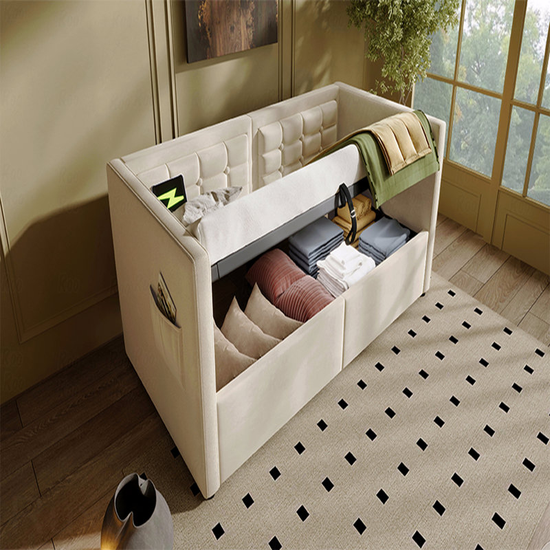 Bed Frame Twin Size Upholstered Design Daybed, Hydraulic With Storage Function Twin With Usb And  Type-C Charging, With Wooden Frame Material Slats And Tufted Sofa Back